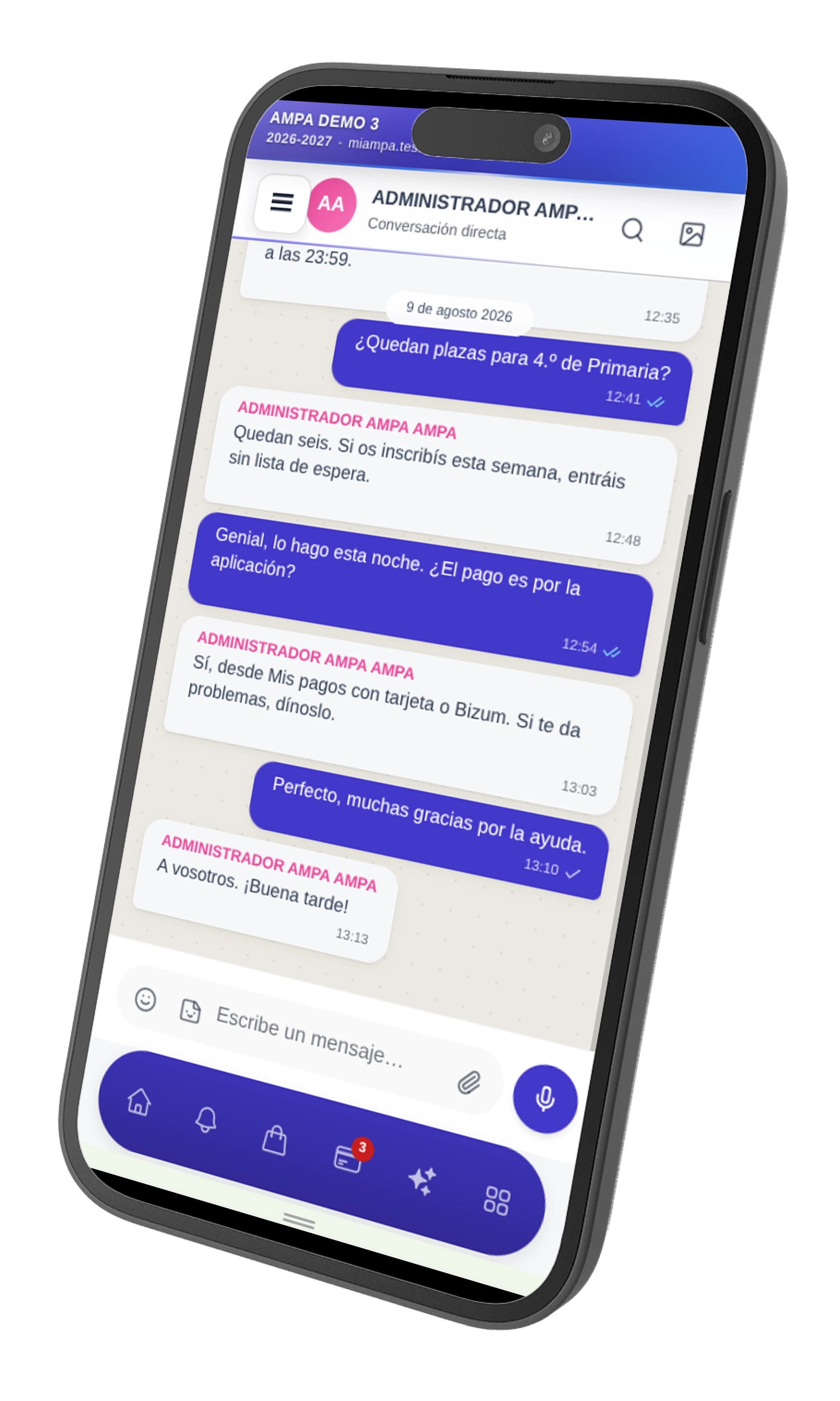 Conversación del chat del AMPA en el móvil
