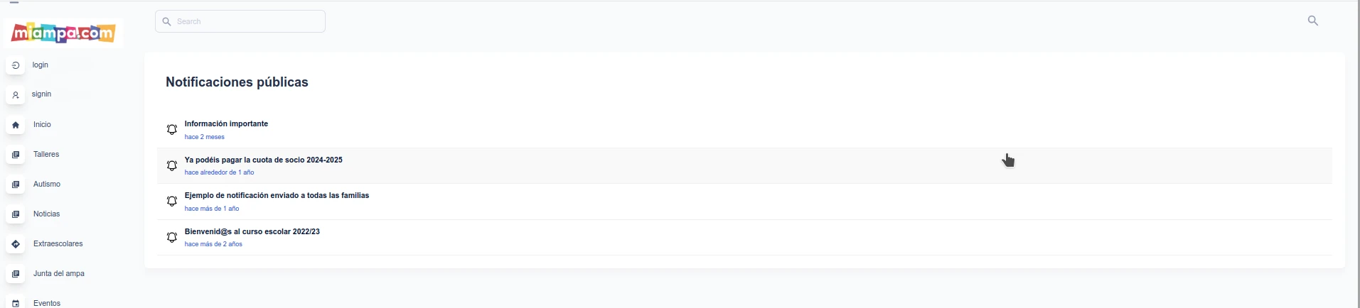 Parte pública para las familias - Web AMPA
